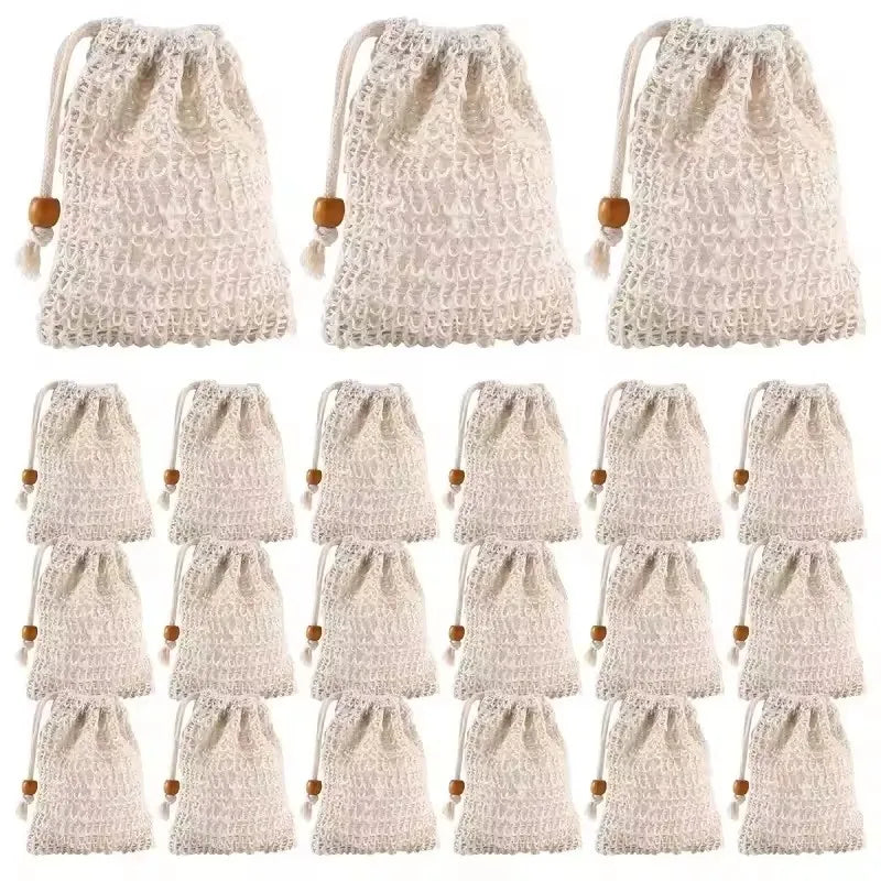 5-100Pcs Shower Bath Sisal Soap Bag Natural Sisal Soap Bag Exfoliating Soap Saver Pouch Holder for Bath & Shower Use