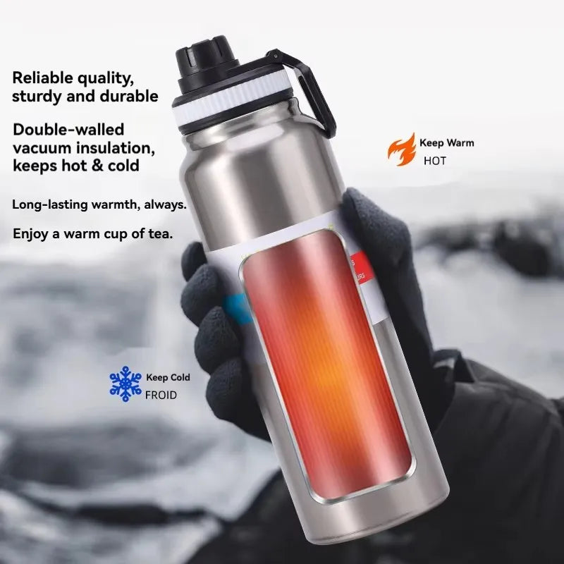 Insulated Stainless Steel Thermal Bottle 600-1000ML Vacuum Flask for Sports and Car Travel, Keeps Beverages Hot & Cold