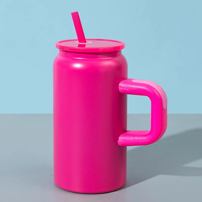 16ozMini Mason Insulated Cup with HandleStainless Steel Straw Insulated Cup Fashionable Couple Water Cup High Appearance Quality