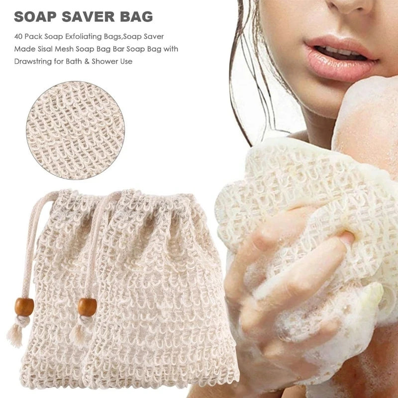 5-100Pcs Shower Bath Sisal Soap Bag Natural Sisal Soap Bag Exfoliating Soap Saver Pouch Holder for Bath & Shower Use