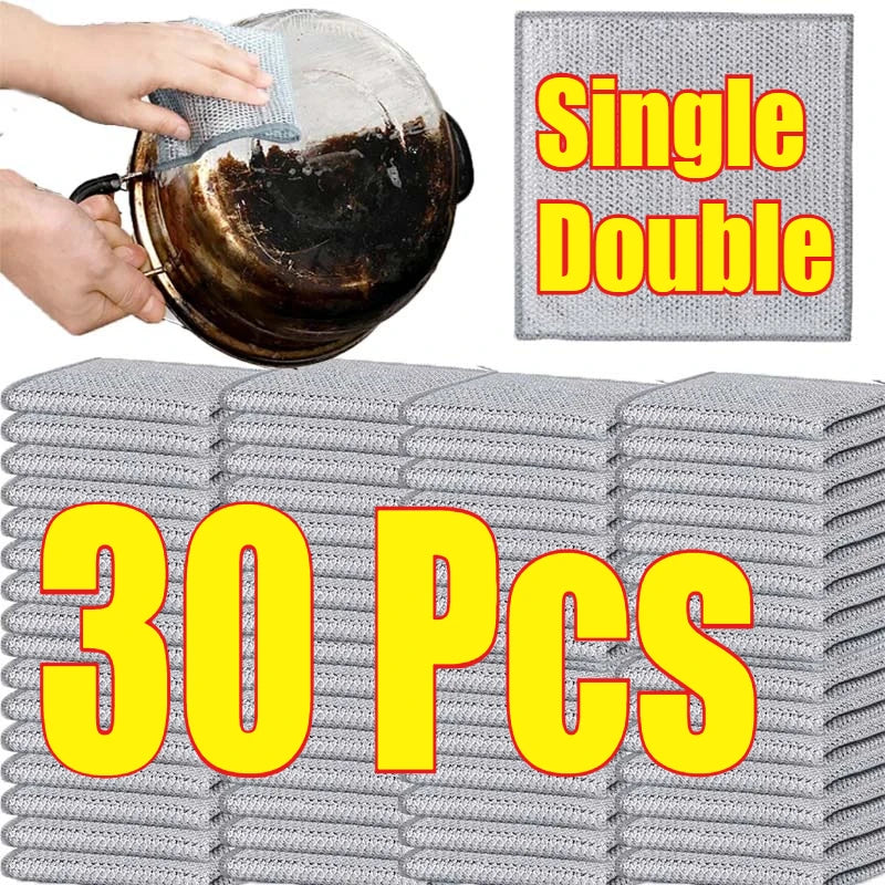 30PCS Magic Cleaning Cloth Thickened Double -sided Metal Steel Wire Rags Kitchen Dish Pot Washdishing Cloths Towel Clean Tools